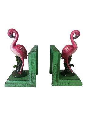 Antique Pink Flamingo on Green Bookends